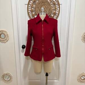 Vintage J. Hilary Red Zip Front Wool Blend Blazer Jacket Made in USA Size 8